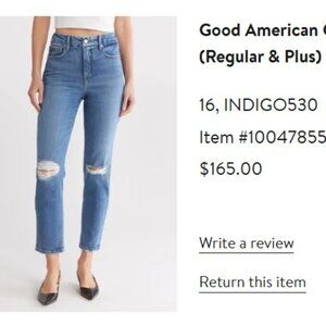 Good American Good Classic Ripped Straight Leg Jeans - Size 16